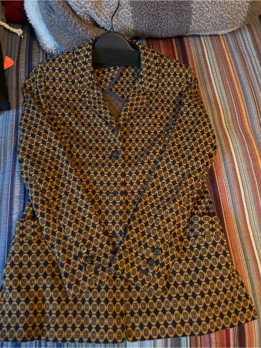 CAbi Geometric Knit Jacket — Mustard & Black